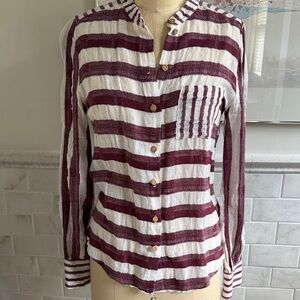 Warm Maroon and White Striped Button-Down Shirt size 0